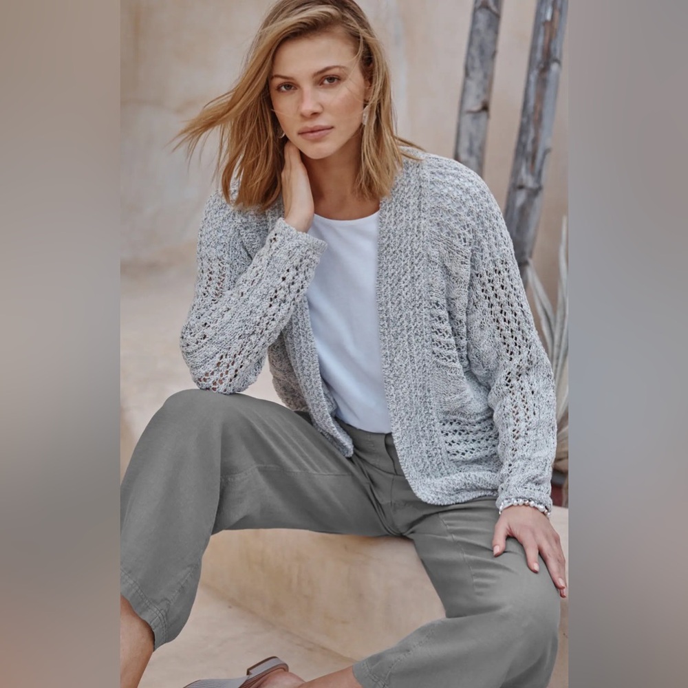 J Jill textured open cardigan Gray Knit‎ mature neutral minimal layer Gift NWT